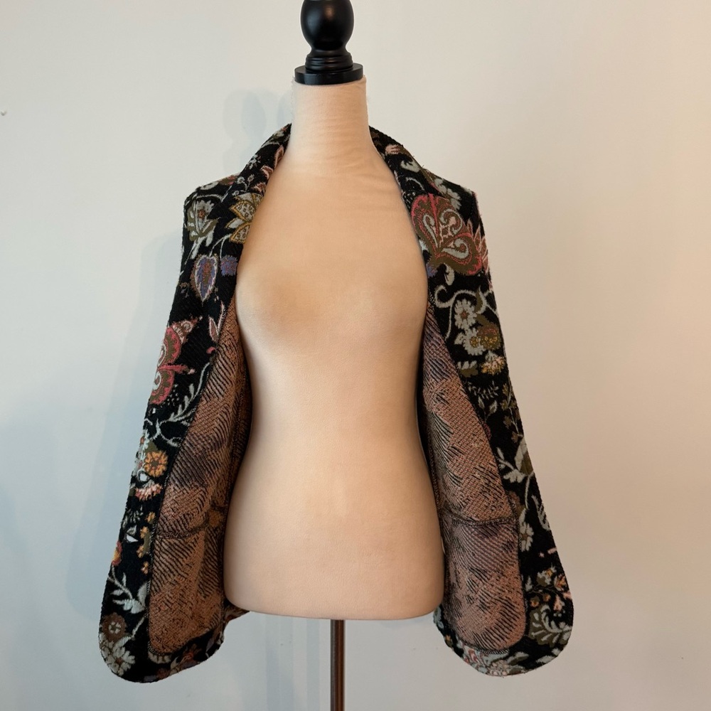 ✨ Aldo Martins Floral Knit Blazer Jacket Elbow Patch Cuffed Sleeve Barcelona S - Picture 13 of 16